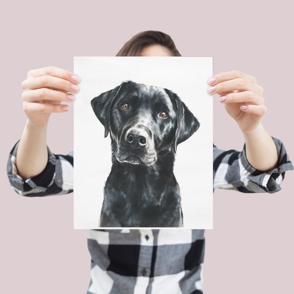 Watercolor Black Labrador Retriever Dog Portrait Wall Art Print, Unframed - Picture 4 of 7